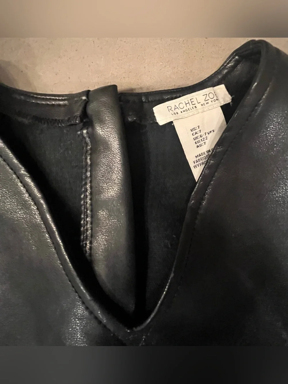 Girls Size 6 Rachel Zoe Black Faux Leather Sleeveless Shift Dress - Picture 2 of 4